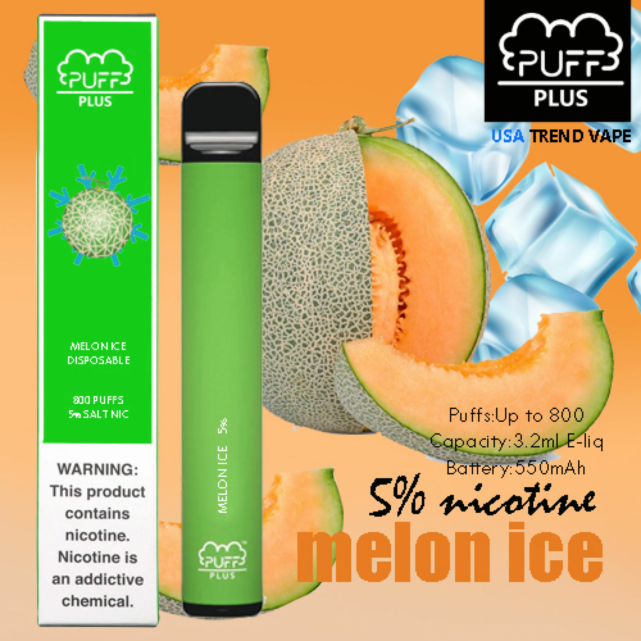 PUFF PLUS Melon Ice 800 puff Golden Vape Riyadh